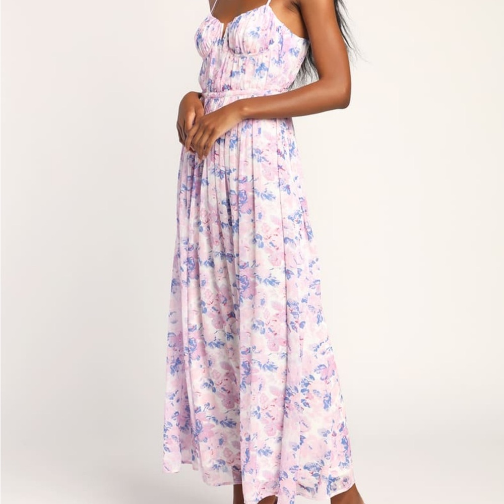 Total Darling Pink Multi Floral Print Notched Bustier Maxi Dress - Picture 8 of 9